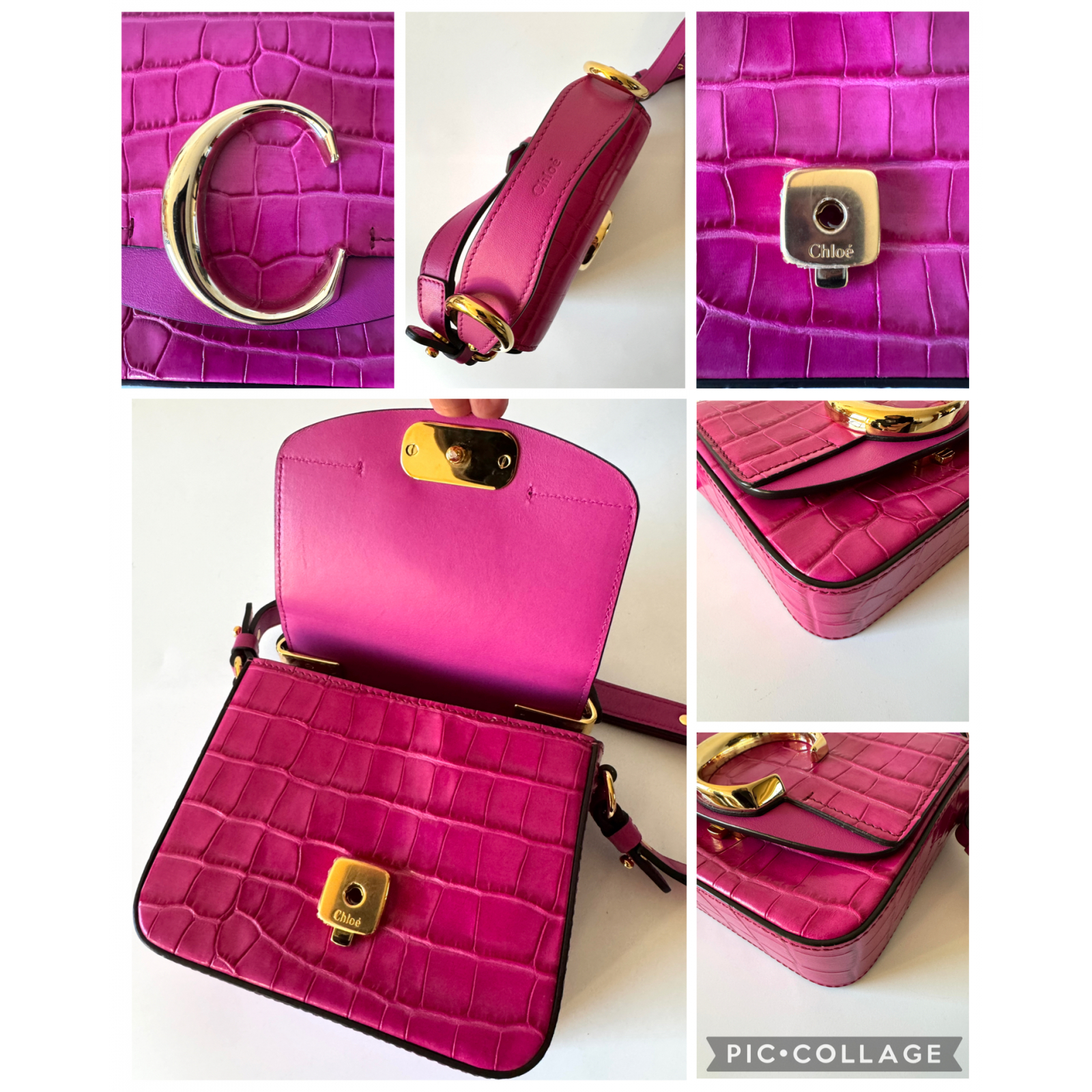 CHLOÉ Croc-Embossed Mini C Bag – torebka