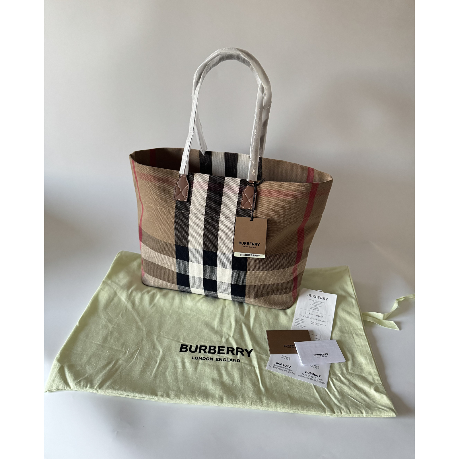 BURBERRY Check Canvas Medium London Shopping Tote Torebka shopperka