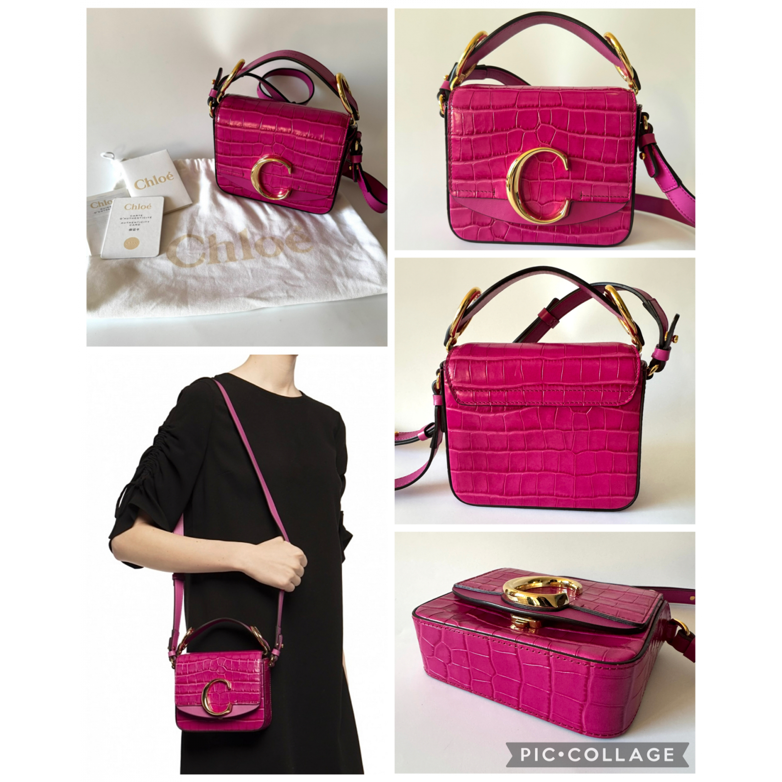 CHLOÉ Croc-Embossed Mini C Bag – torebka