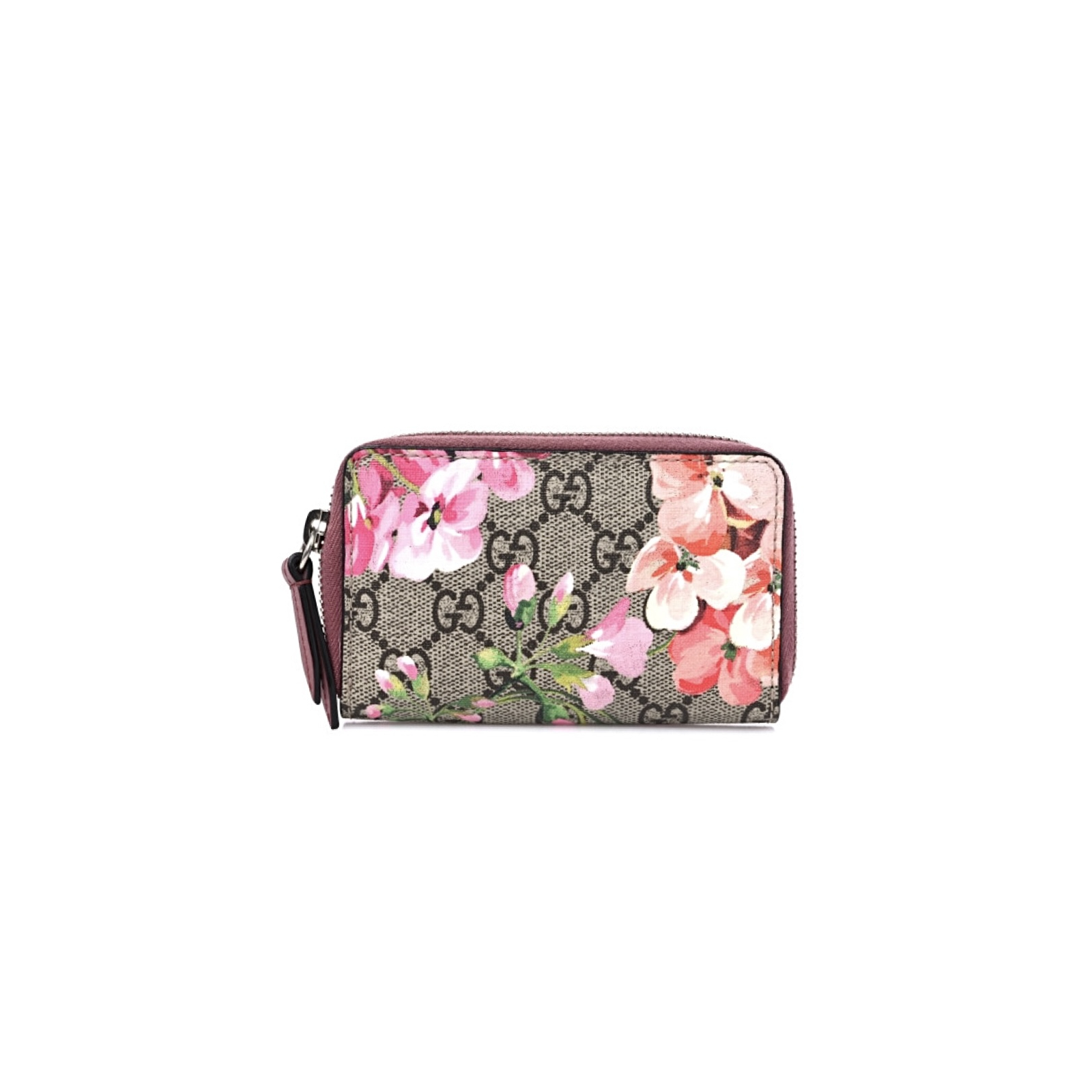 GUCCI GG Supreme Monogram Blooms Print Zip Around Card Case Wallet Portfel