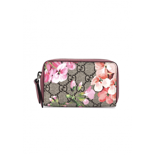 GUCCI GG Supreme Monogram Blooms Print Zip Around Card Case Wallet Portfel