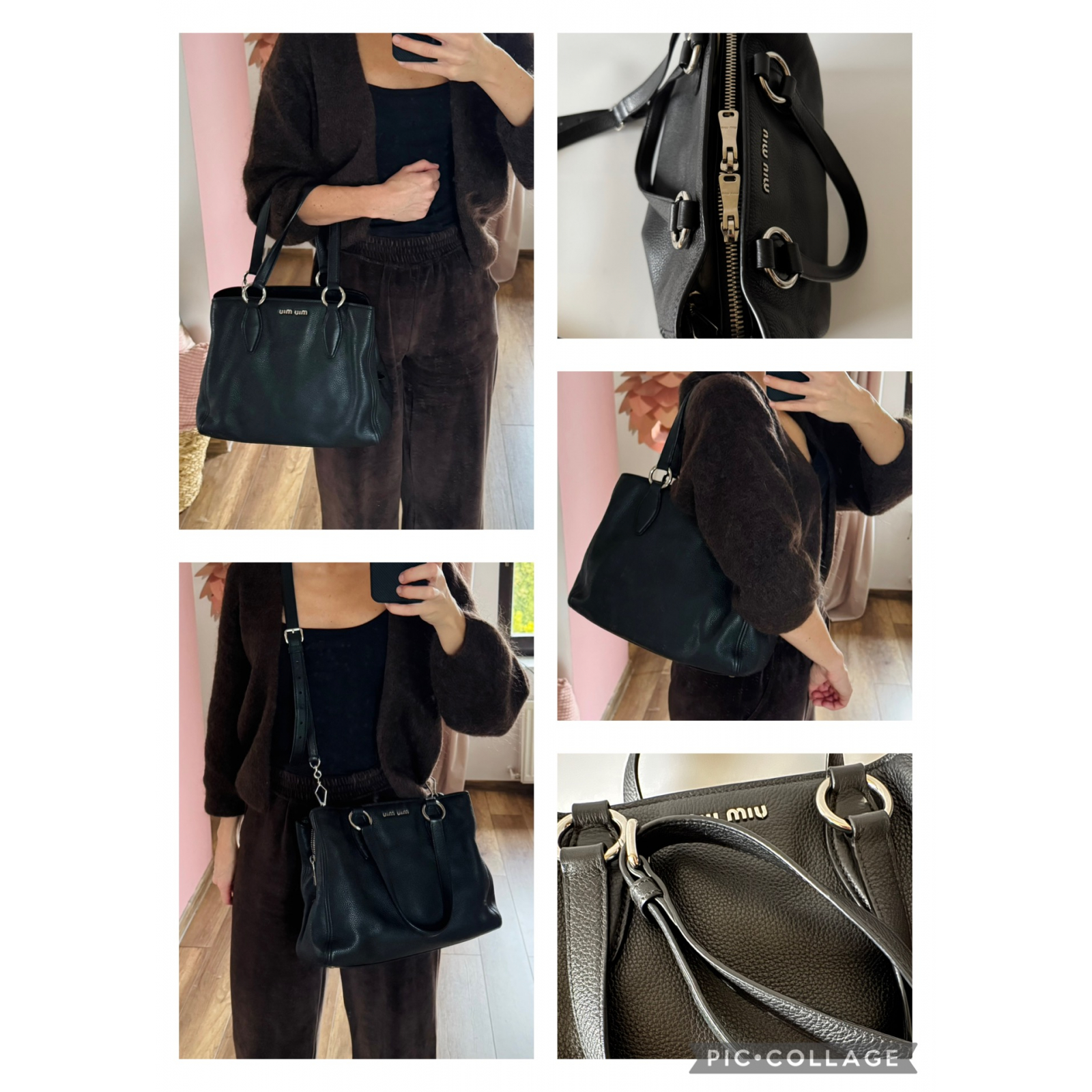 MIU MIU Vitello Phenix Tote Nero Bag Torebka