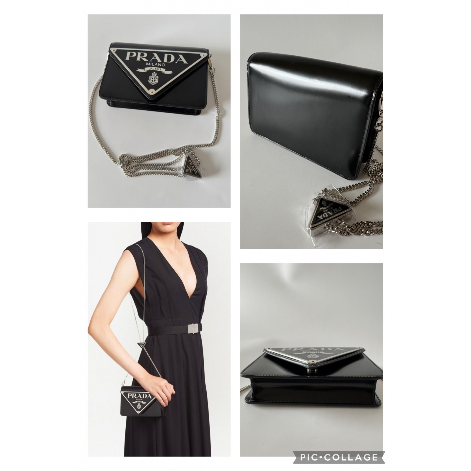 PRADA Mini Leather Crossbody Bag with triangle logo plaque - torebka