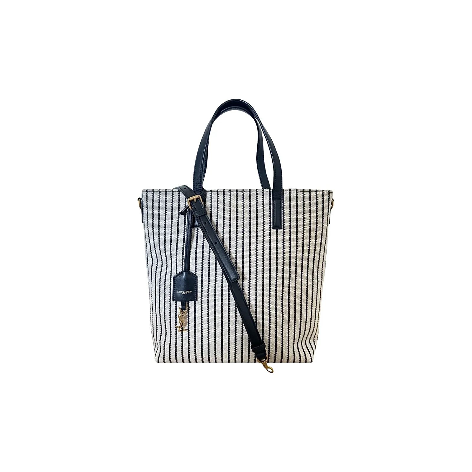 SAINT LAURENT Shopping Toy Striped Canvas Tote - torebka