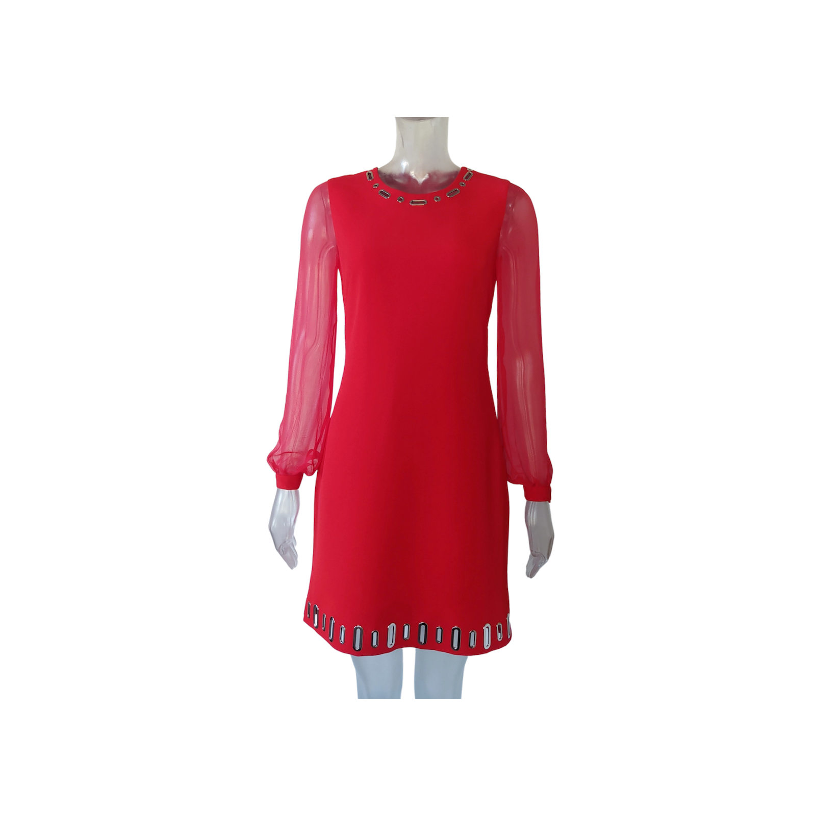 Czerwona sukienka z transparentnymi rękawami Andrew GN