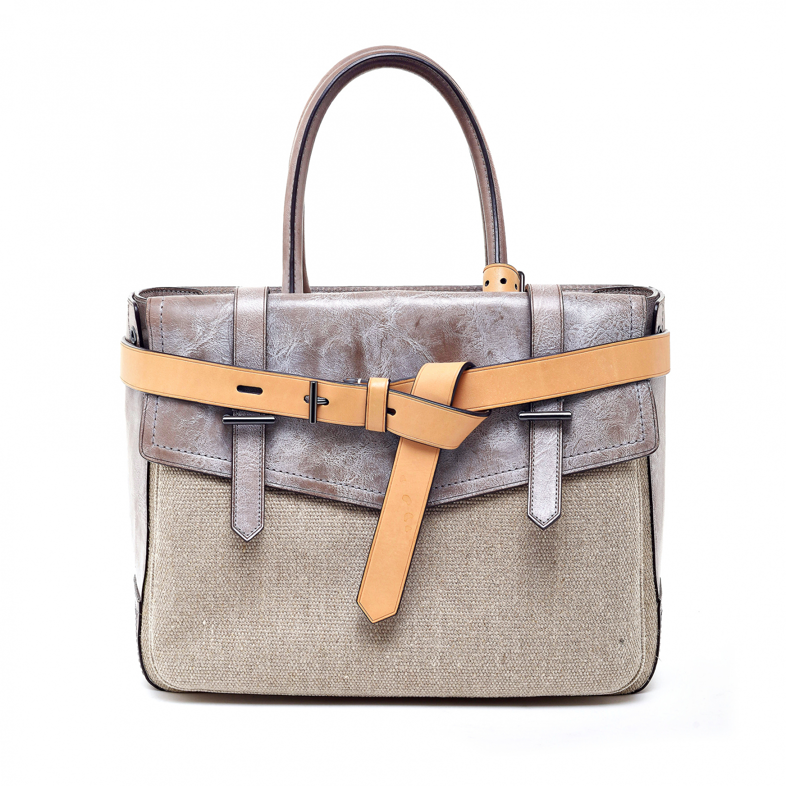 Boxer  leather and linen tote