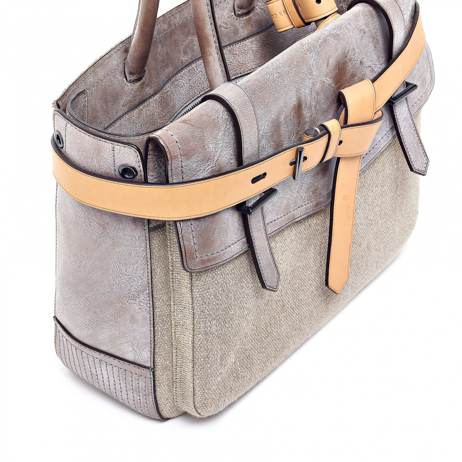 Boxer  leather and linen tote