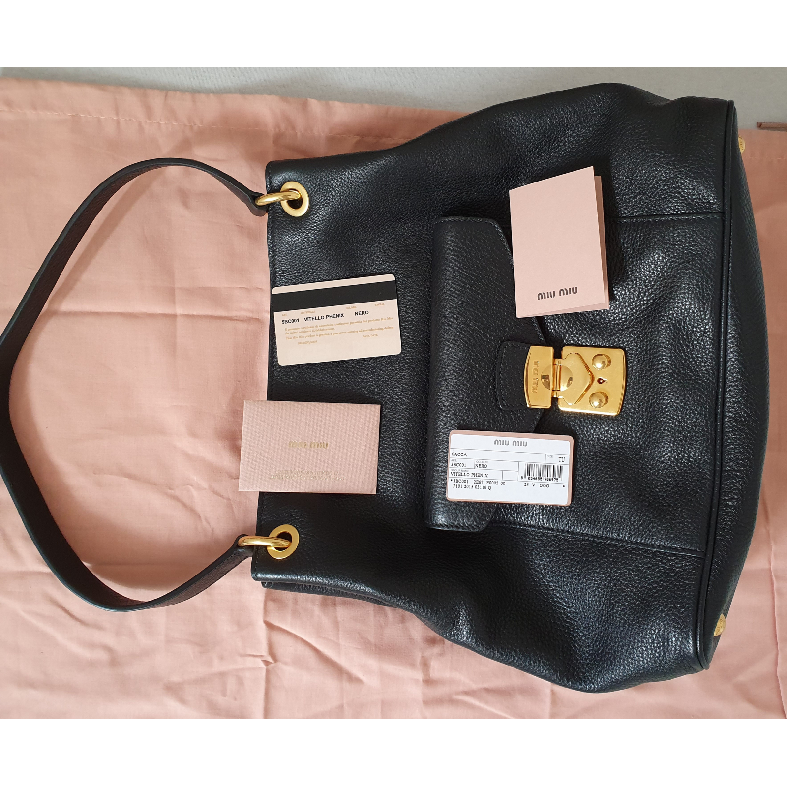 Miu Miu Black Leather Hobo Bag , nowa