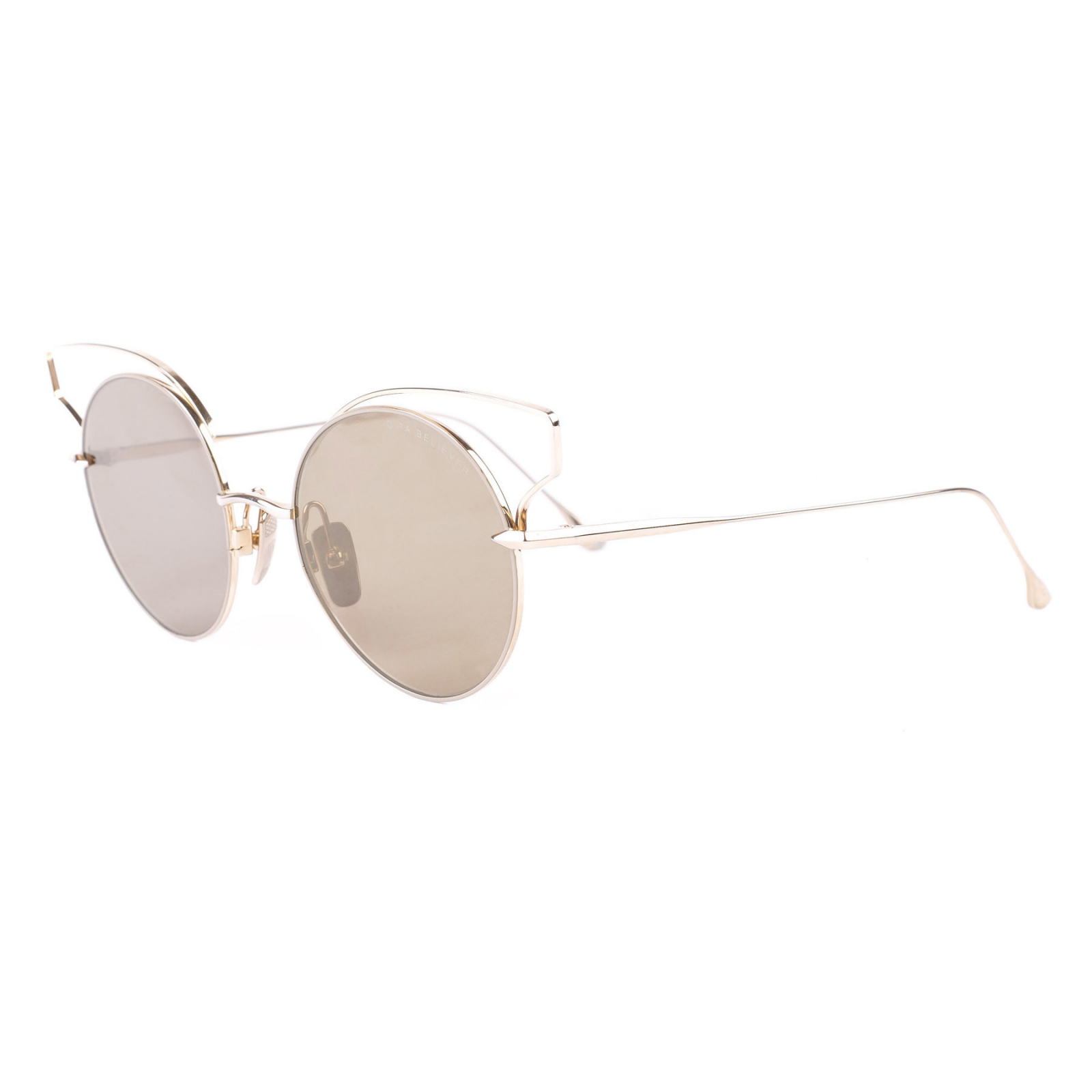 Tan New Believer Gold Mirrored Metal Wired Cat Eye Sunglasses