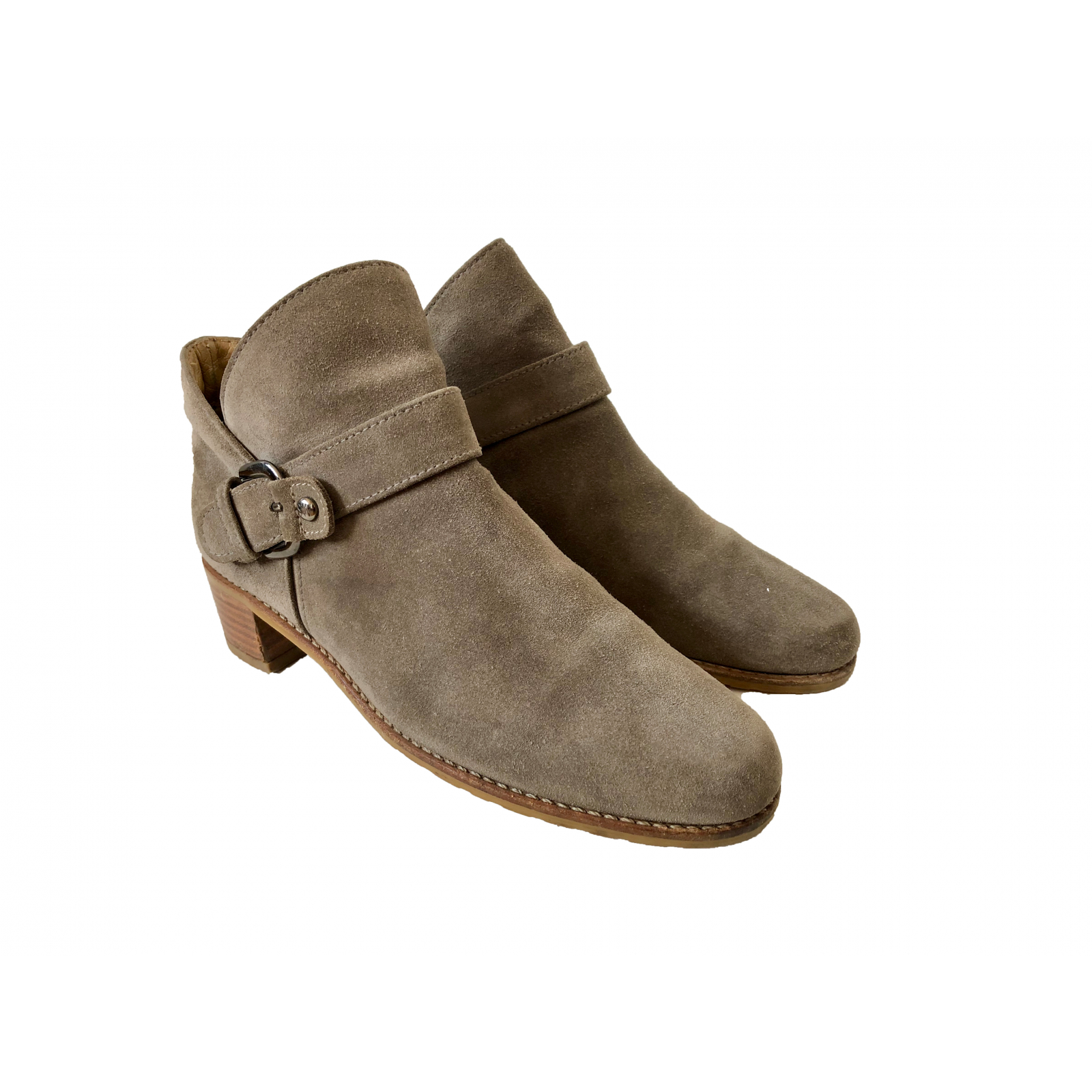 STUART WEITZMAN DUDE Taupe Suede Buckled Ankle