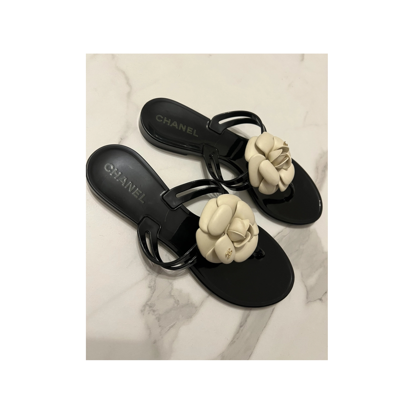 Chanel Black and White Jelly Camelia Ballet Flats