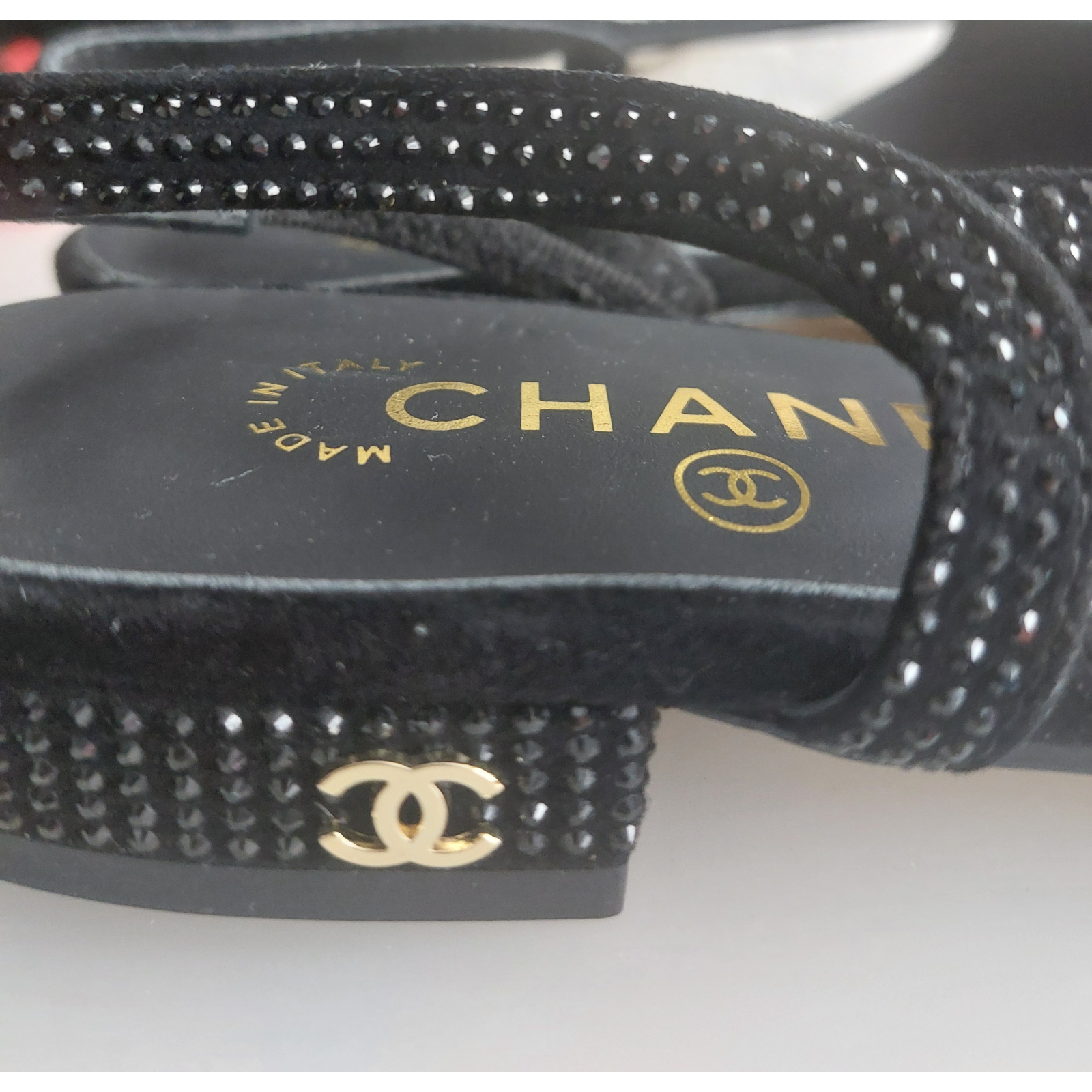 New Crystal Chanel SlingBack 38 Black/Gold Grosgrain