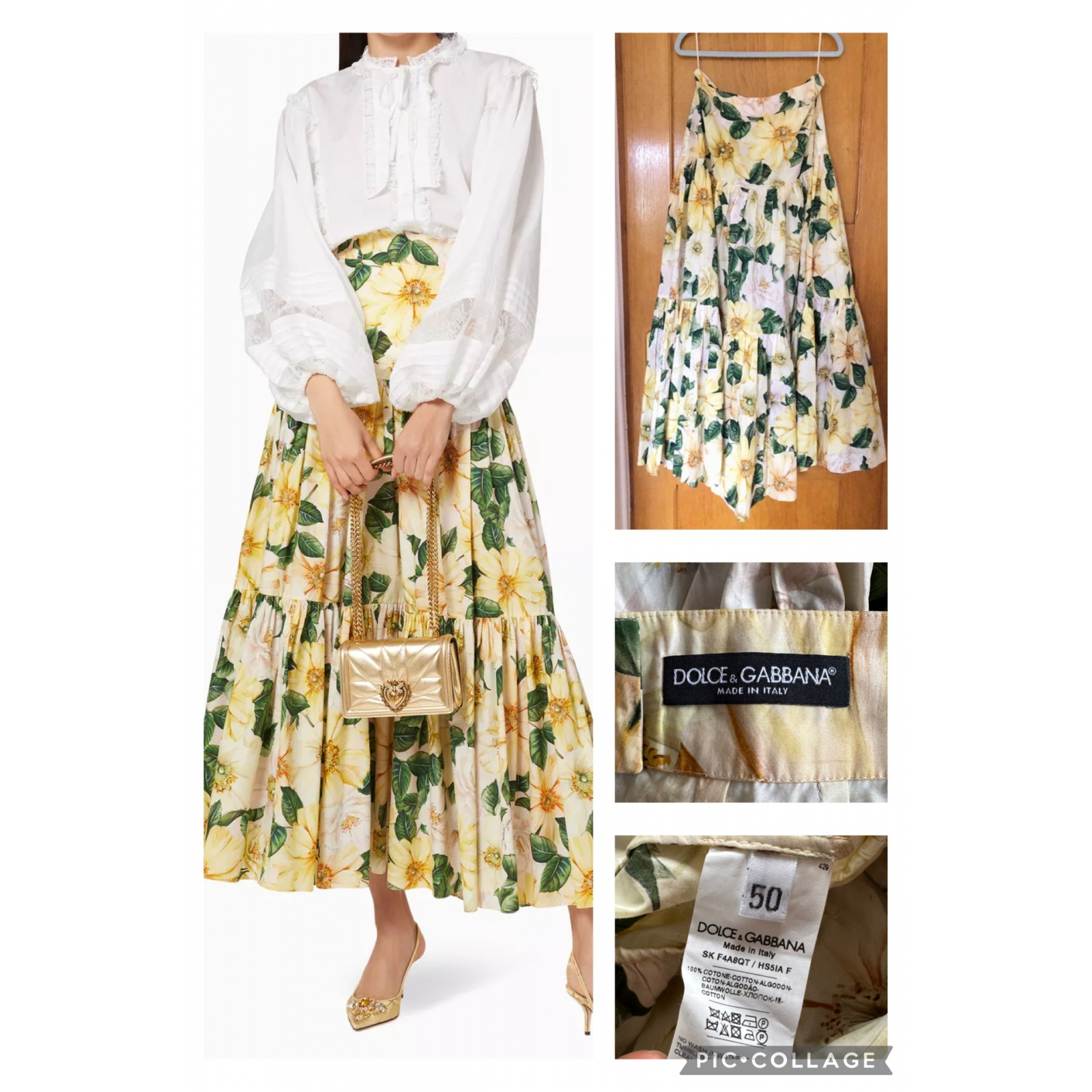 DOLCE & GABBANA Camellia Floral Print Tiered Cotton Maxi Skirt - spódnica