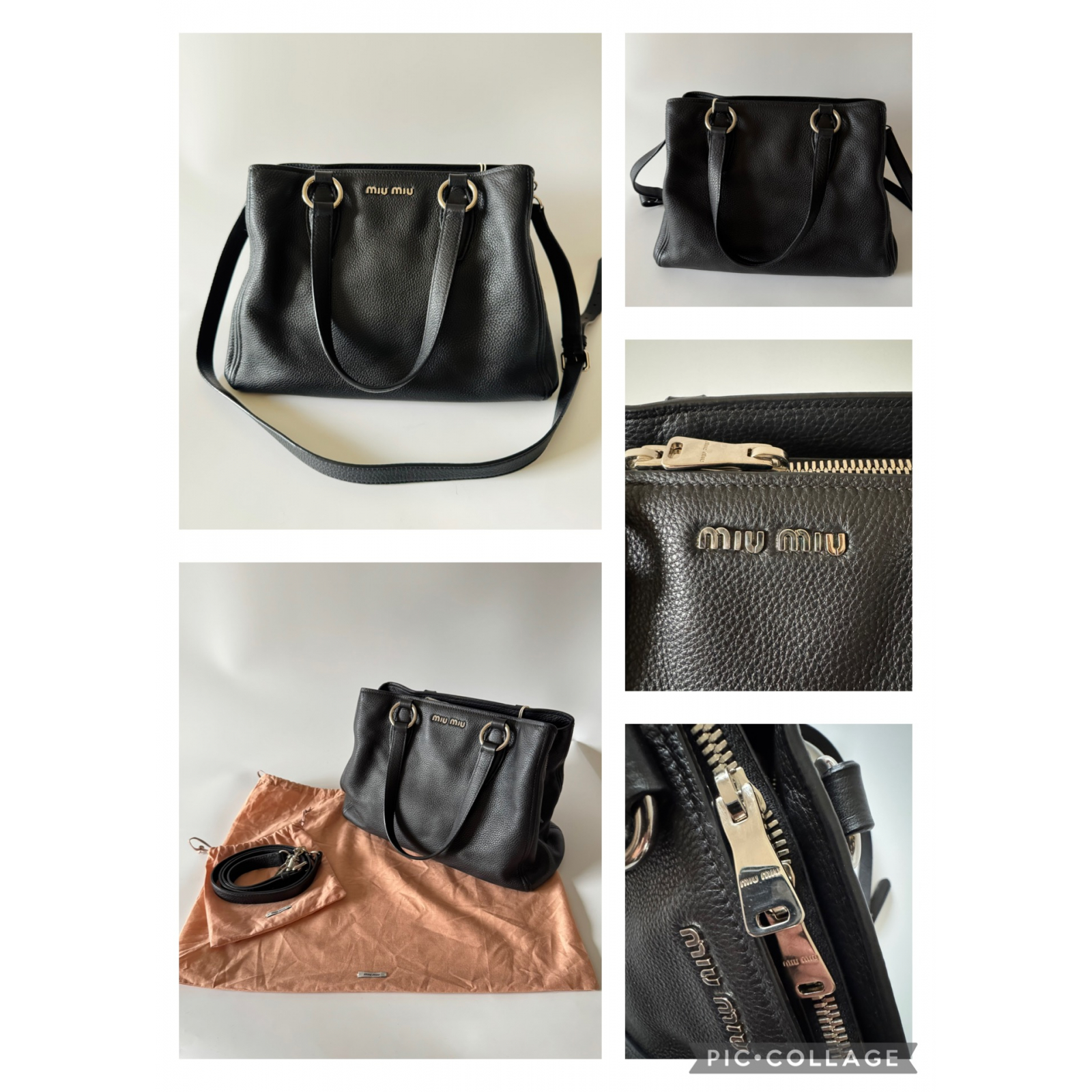 MIU MIU Vitello Phenix Tote Nero Bag Torebka