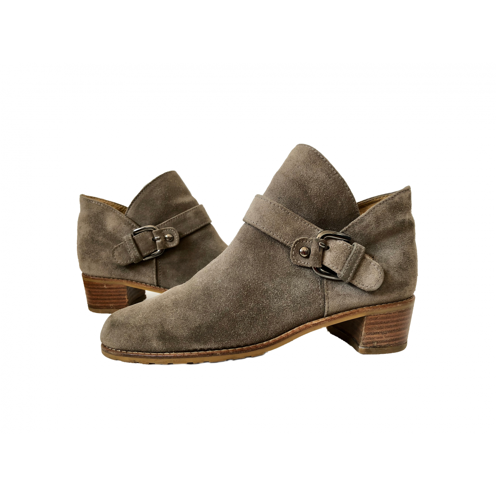STUART WEITZMAN DUDE Taupe Suede Buckled Ankle
