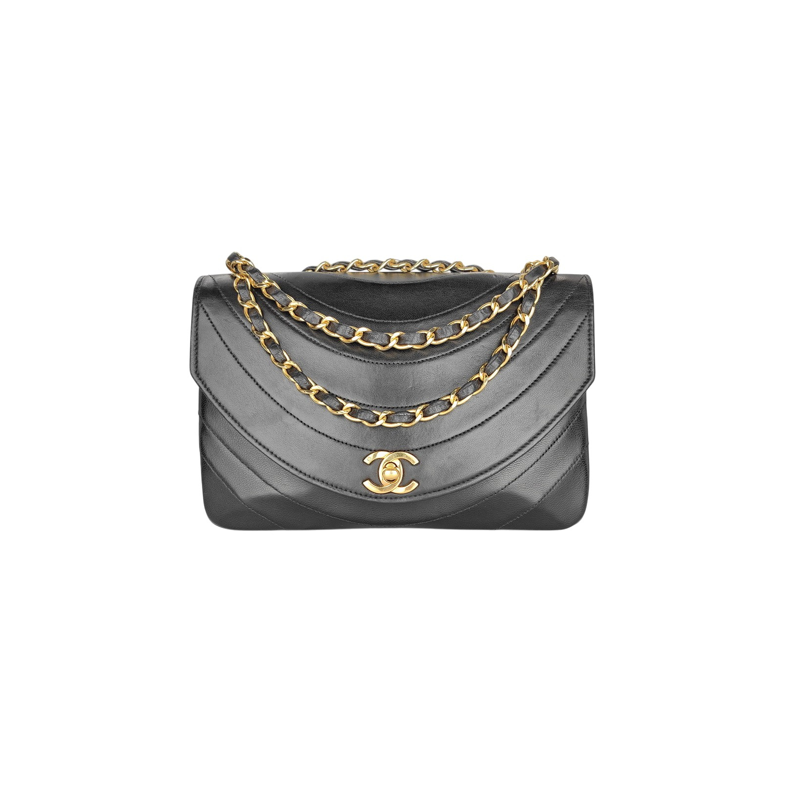 CHANEL Half Moon Vintage Classic Flap Box Double Chain Bag