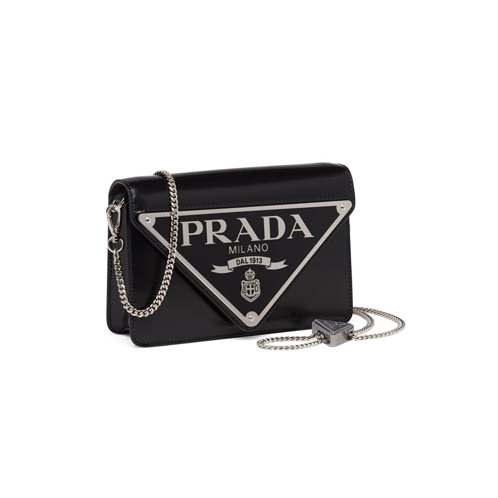 PRADA Mini Leather Crossbody Bag with triangle logo plaque - torebka