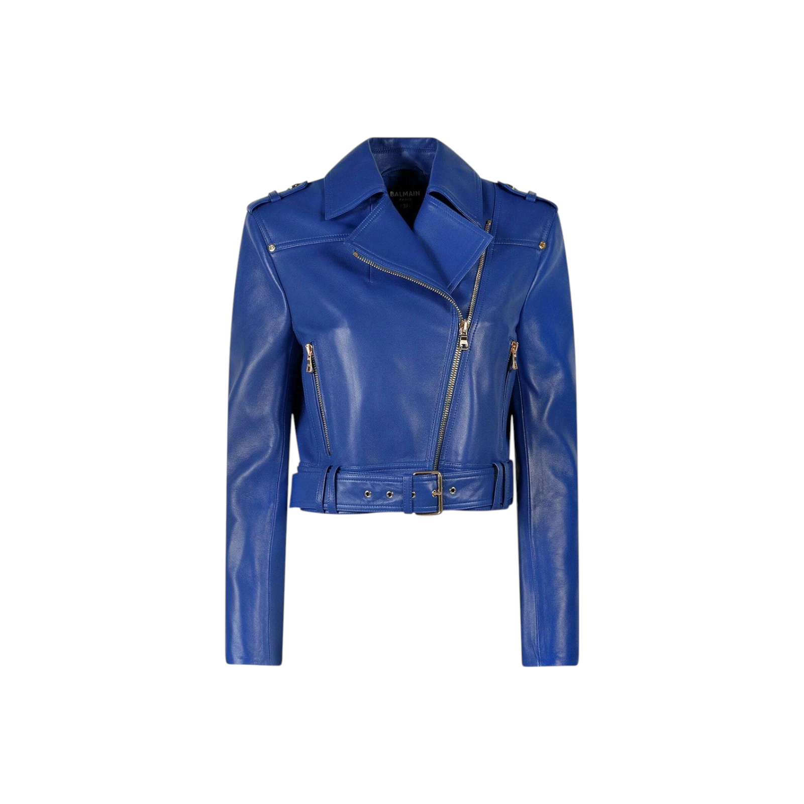 Balmain short leather biker jacket