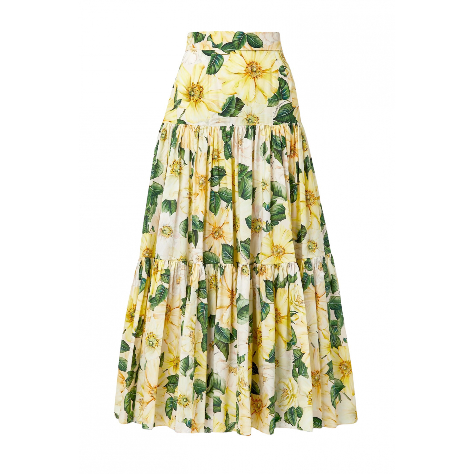 DOLCE & GABBANA Camellia Floral Print Tiered Cotton Maxi Skirt - spódnica