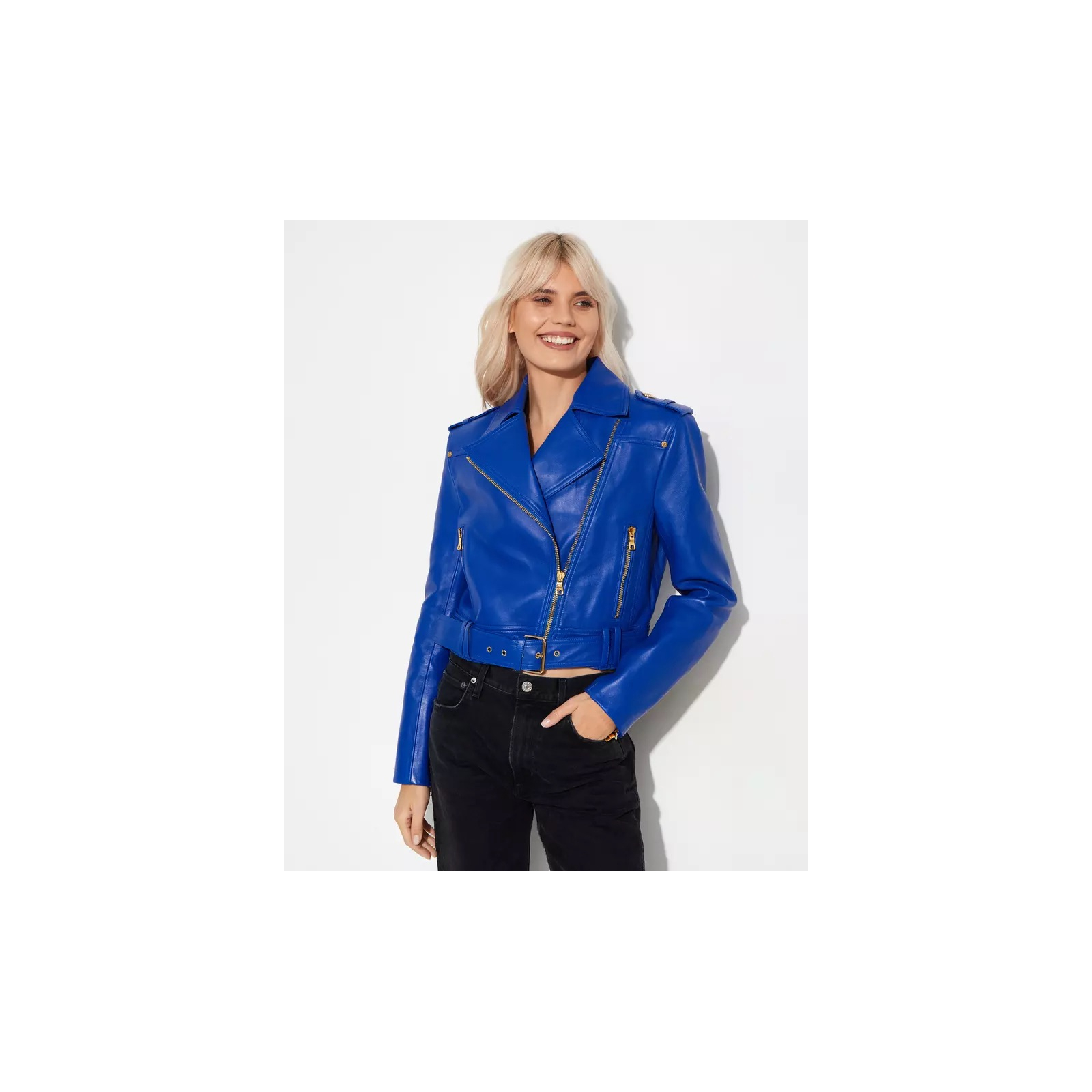 Balmain short leather biker jacket