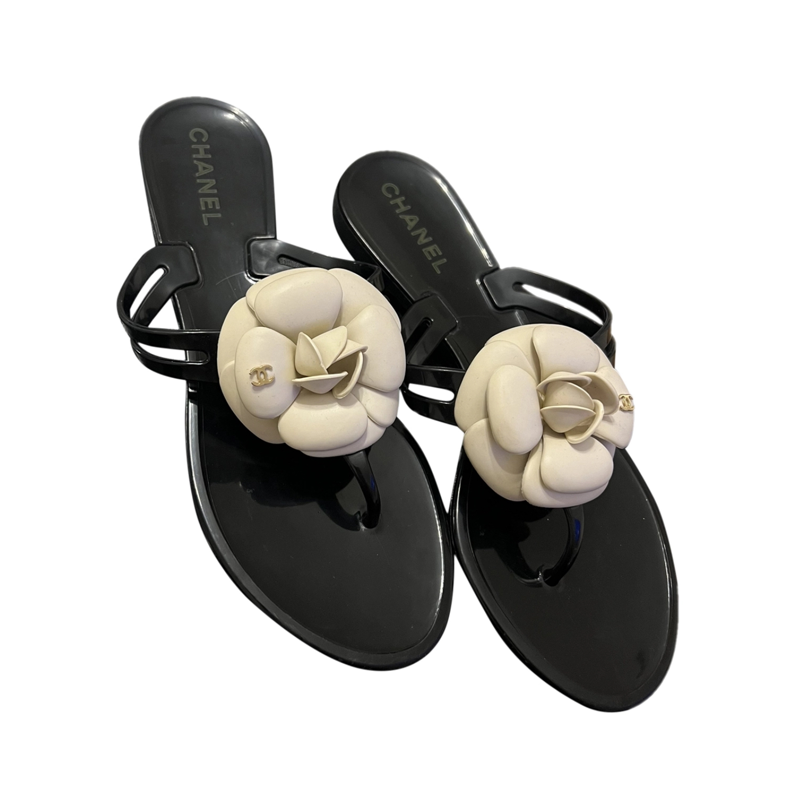 Chanel Black and White Jelly Camelia Ballet Flats