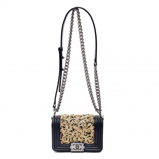 Chanel Gold and White Embroidered Boy Bag