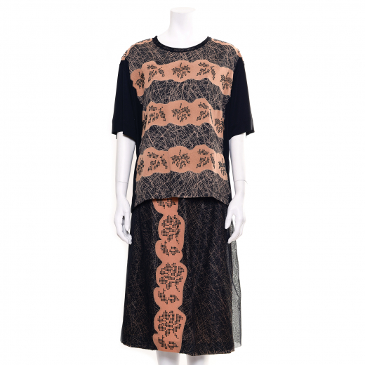 Embellished silk-satin and organza skirt