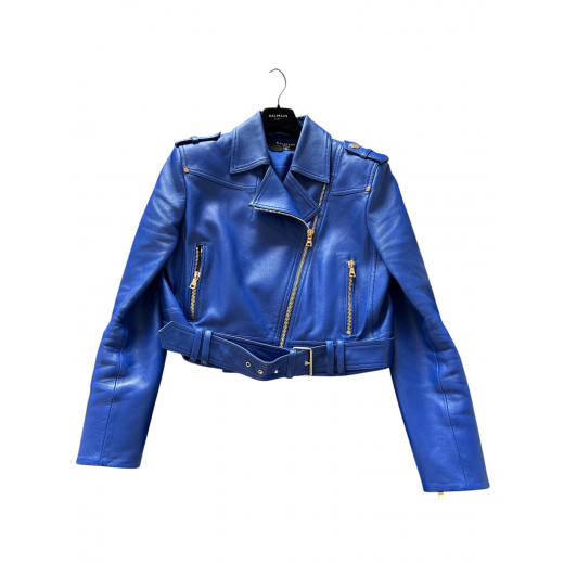 Balmain short leather biker jacket