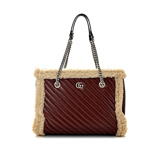 GUCCI Azalea Matelasse Shearling Medium Marmont Tote - torebka