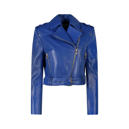 Balmain short leather biker jacket