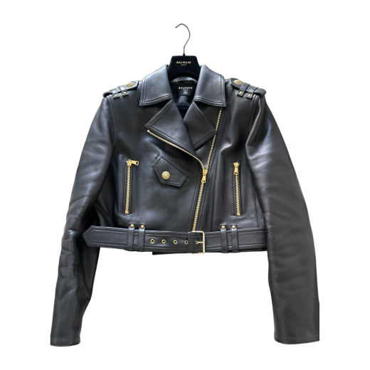 Balmain zipped-up leather biker jacket