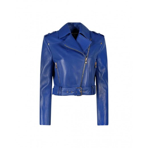 Balmain short leather biker jacket